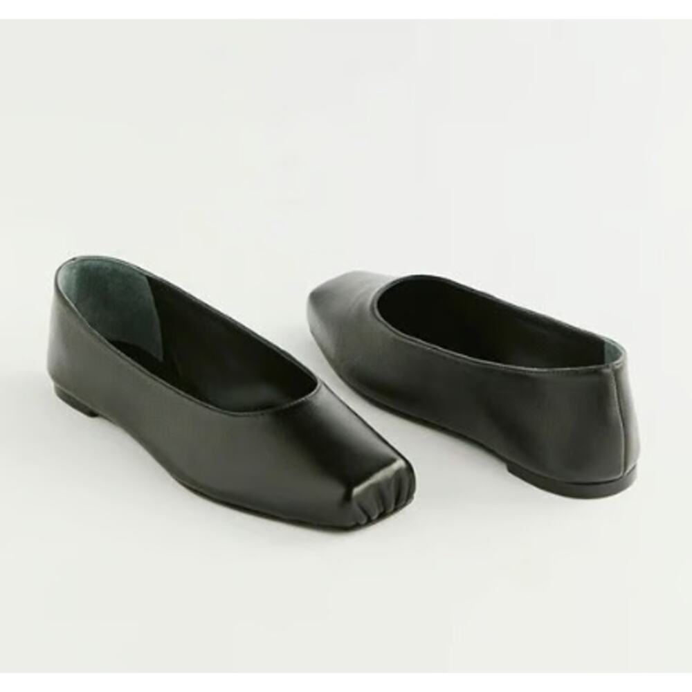 Reformation Mikayla Black Leather Square Toe Flats Sz 9